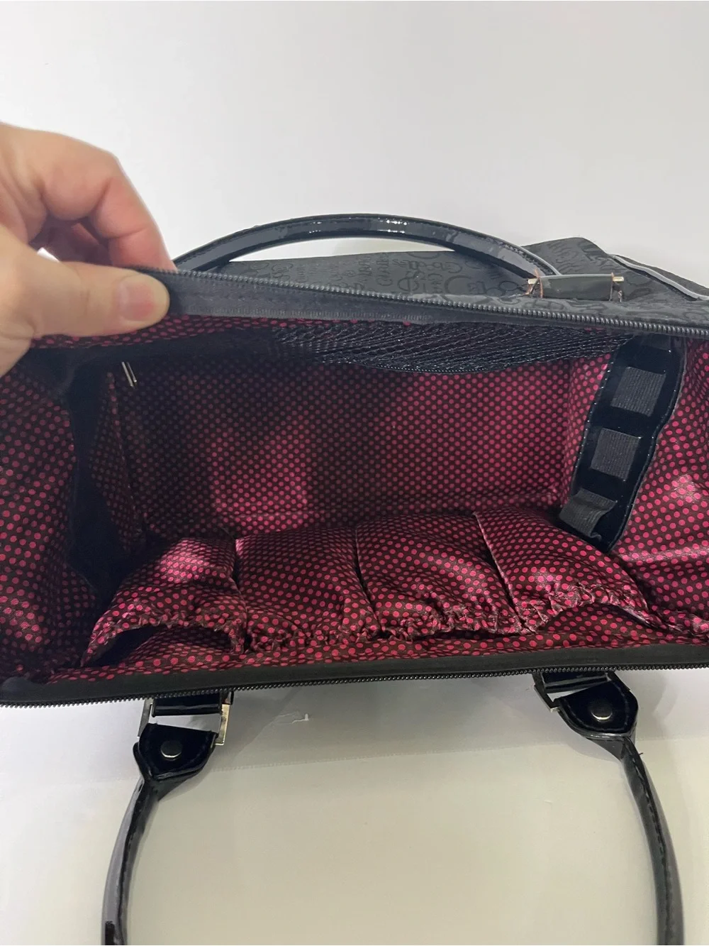 Caboodles Black Logo-Print Satchel with Patent Handles
